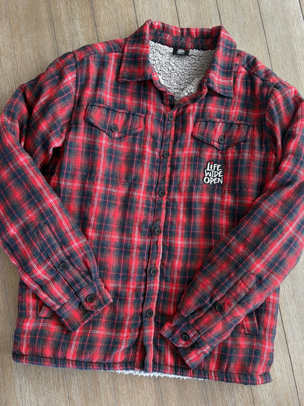 Life Wide Open Red & Black Plaid Sherpa-Lined Flannel Jacket- CboysTV